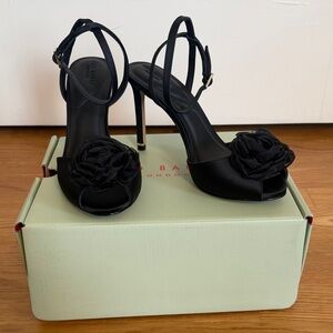 Ted Baker Black Satin London Liv Ankle Strap Heel Sz 7.5 NIB